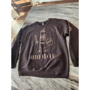 NWOT Brown Armor of God Christian Sweatshirt Religious Faith Ephesians 6:11
